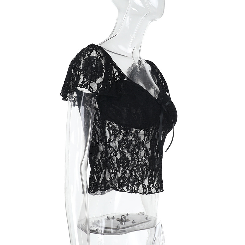 Sexy Lace Crop Top with Sheer Mesh