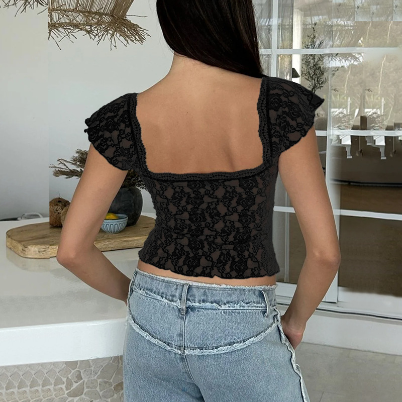 Sexy Lace Crop Top with Sheer Mesh