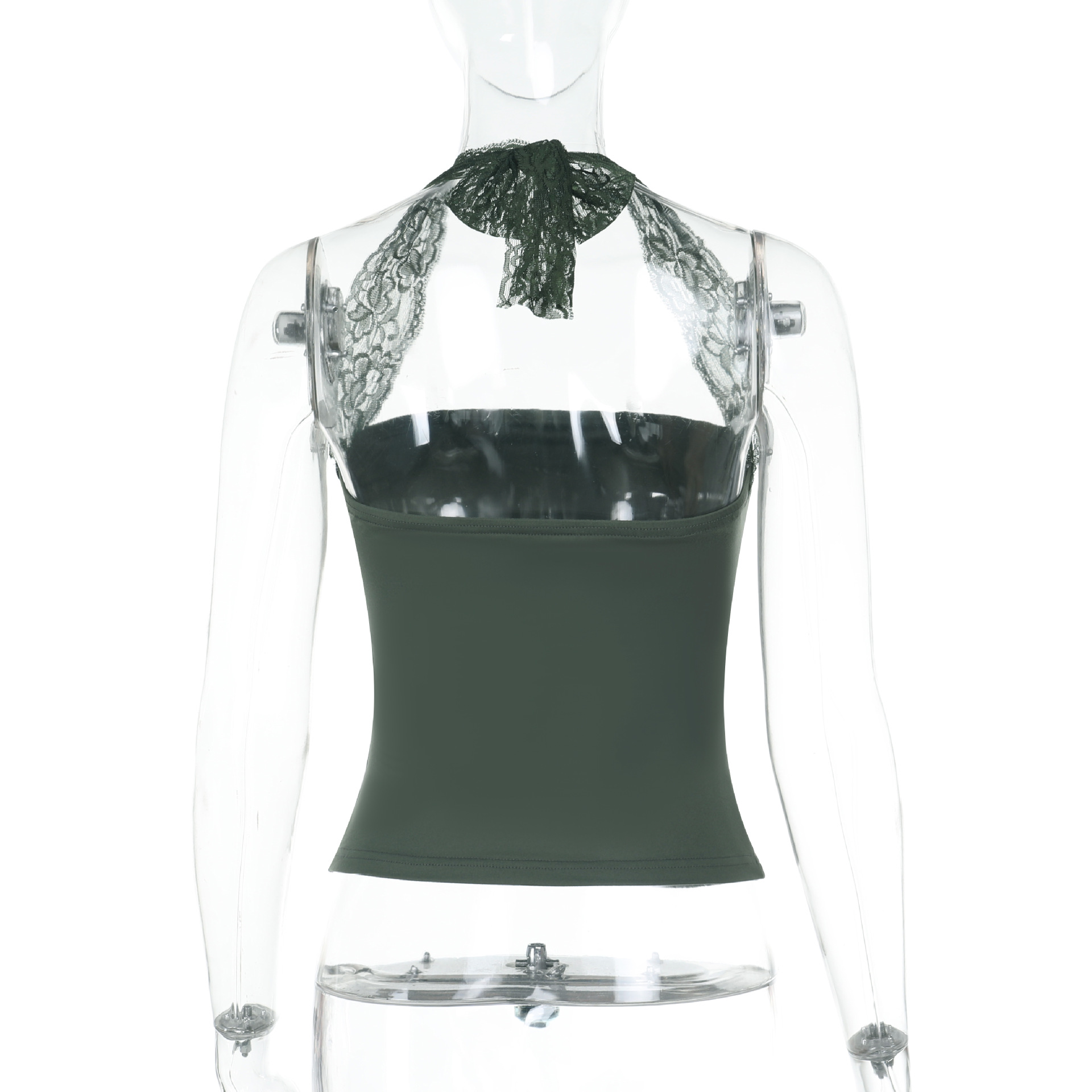 Halter Workout Crop Top with Lace Trim