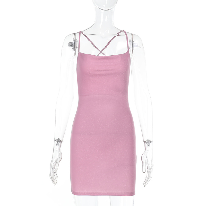 Sexy Halter Backless Bodycon Mini Dress with Shimmer Fabric