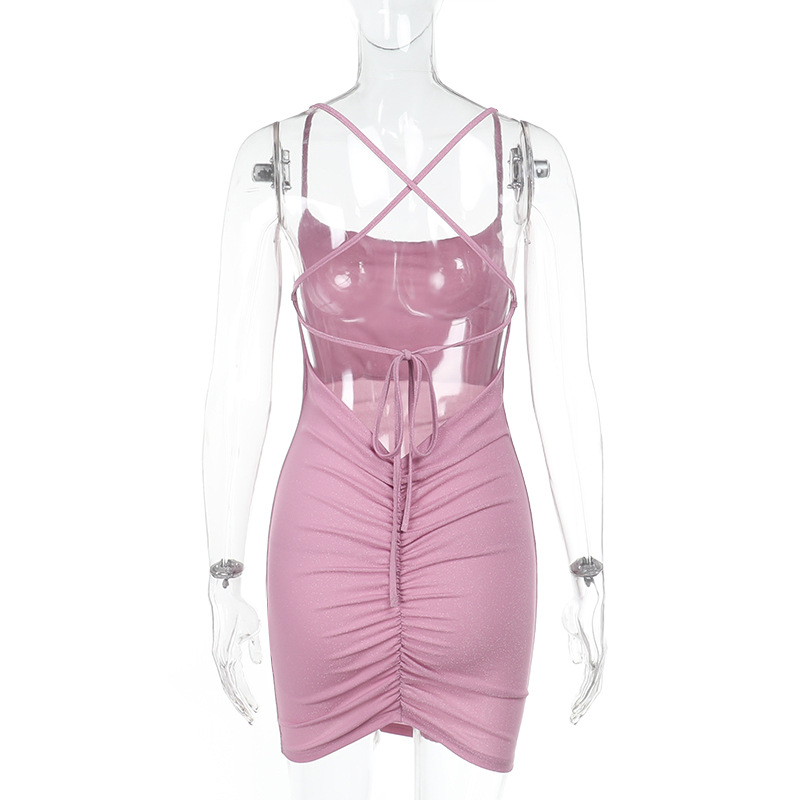 Sexy Halter Backless Bodycon Mini Dress with Shimmer Fabric