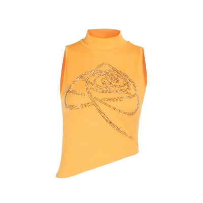 Streetwear Ribbed Crop Top with Rhinestone Rose 01