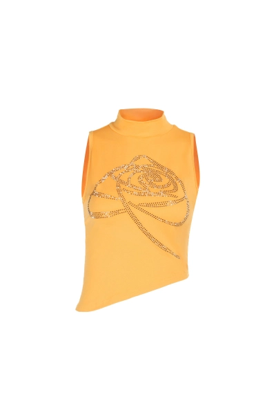 Streetwear Ribbed Crop Top with Rhinestone Rose 01