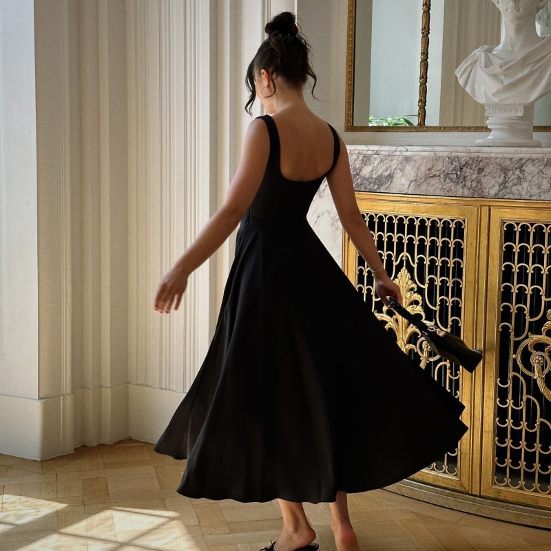 Square Neck Sleeveless Waist-Cinched Strap Dress