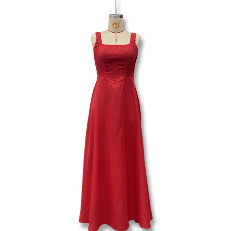 Square Neck Sleeveless Waist-Cinched Strap Dress