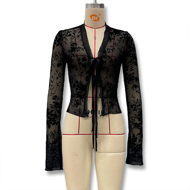 Chiffon Blouse with Ruffled Bell Sleeves