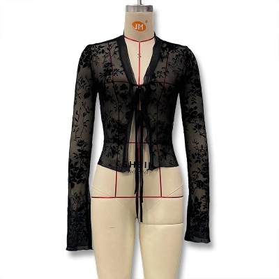 Chiffon Blouse with Ruffled Bell Sleeves 01