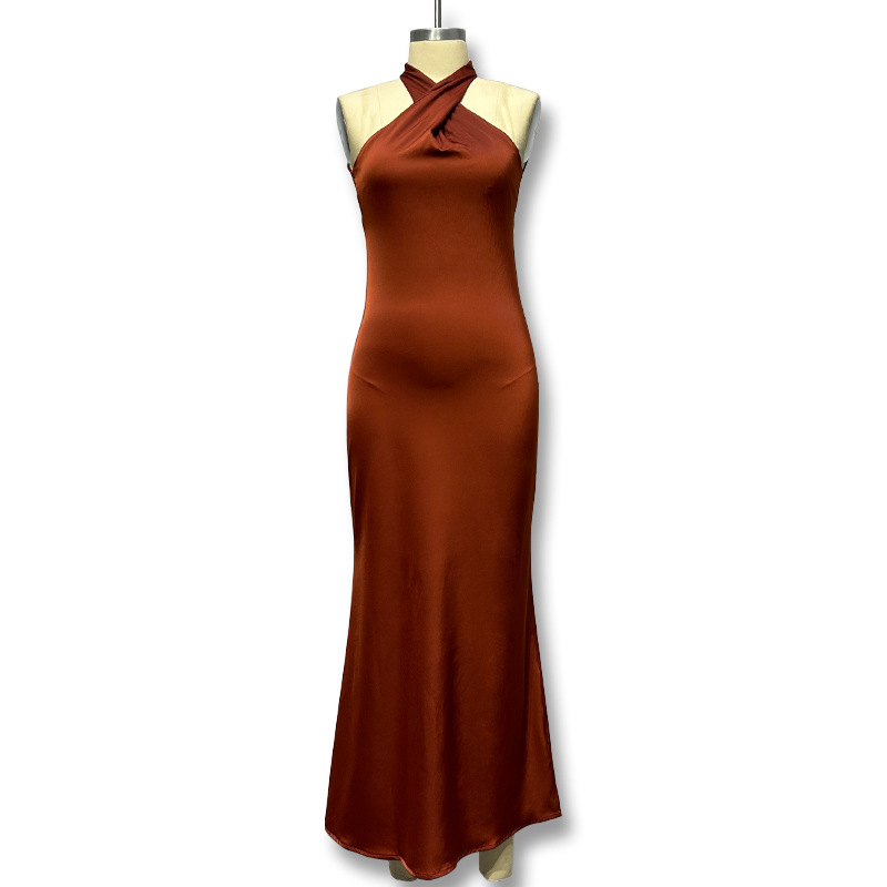 Solid Color Sleeveless Halter Neck Bodycon Dress