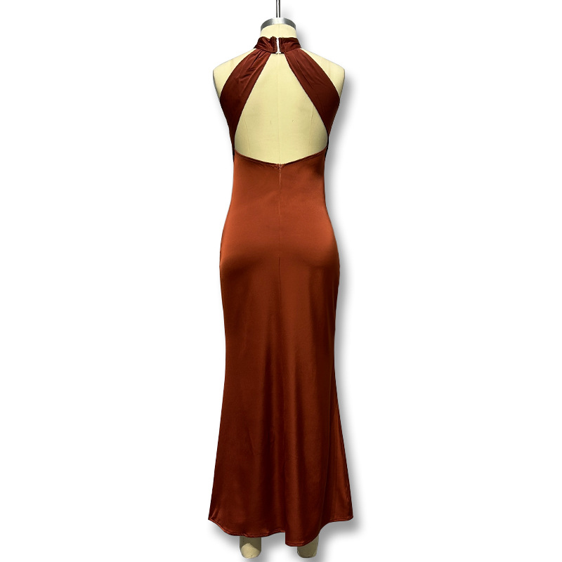 Solid Color Sleeveless Halter Neck Bodycon Dress