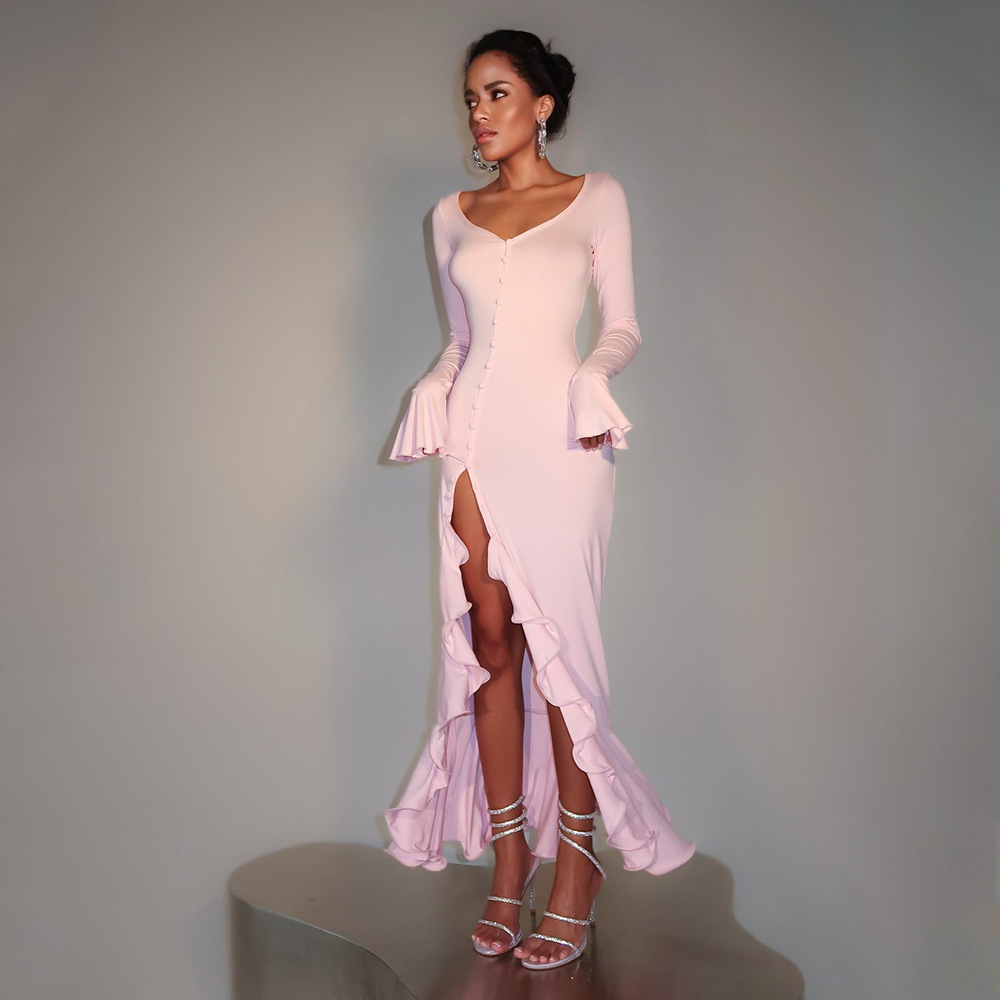 Sexy Y2K Bodycon Dress with Flared Sleeves