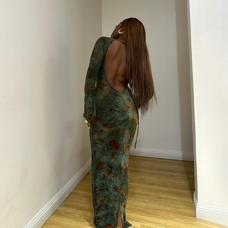 Fall New Round Neck Long Sleeve Maxi Dress