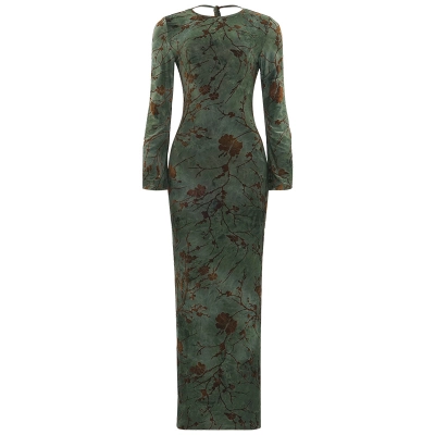 Fall New Round Neck Long Sleeve Maxi Dress 01