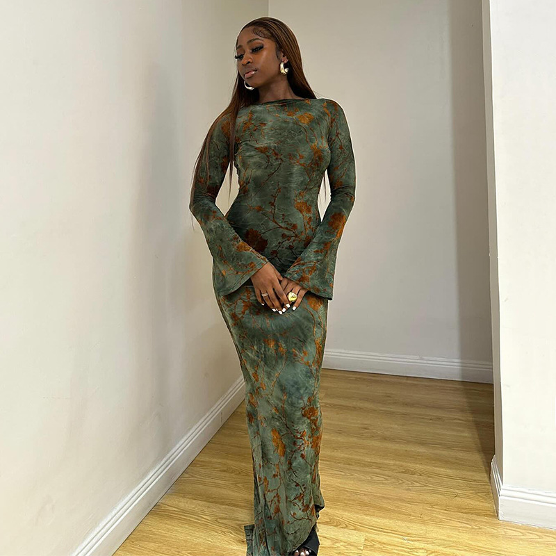 Fall New Round Neck Long Sleeve Maxi Dress