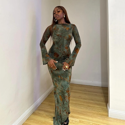 Fall New Round Neck Long Sleeve Maxi Dress 02