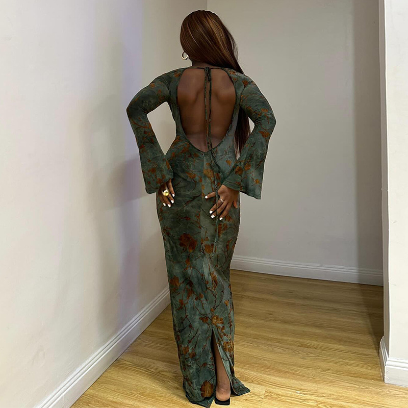 Fall New Round Neck Long Sleeve Maxi Dress