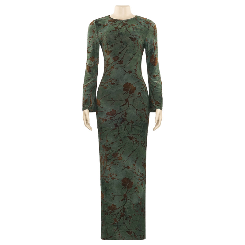 Fall New Round Neck Long Sleeve Maxi Dress