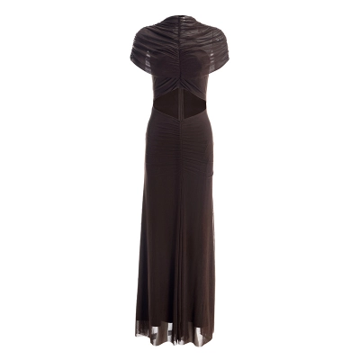 Round Neck Ruched Crop Top Tulle Paneled Long Dress 01