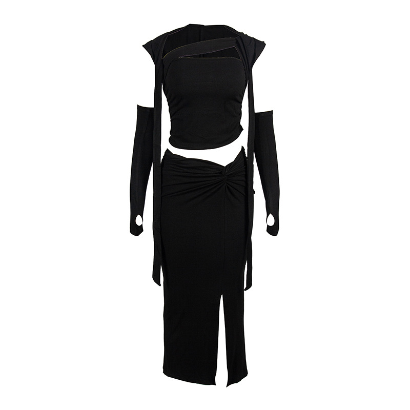 Sleeveless Strapless Crop Top + High Slit Long Maxi Skirt Two-Piece Set