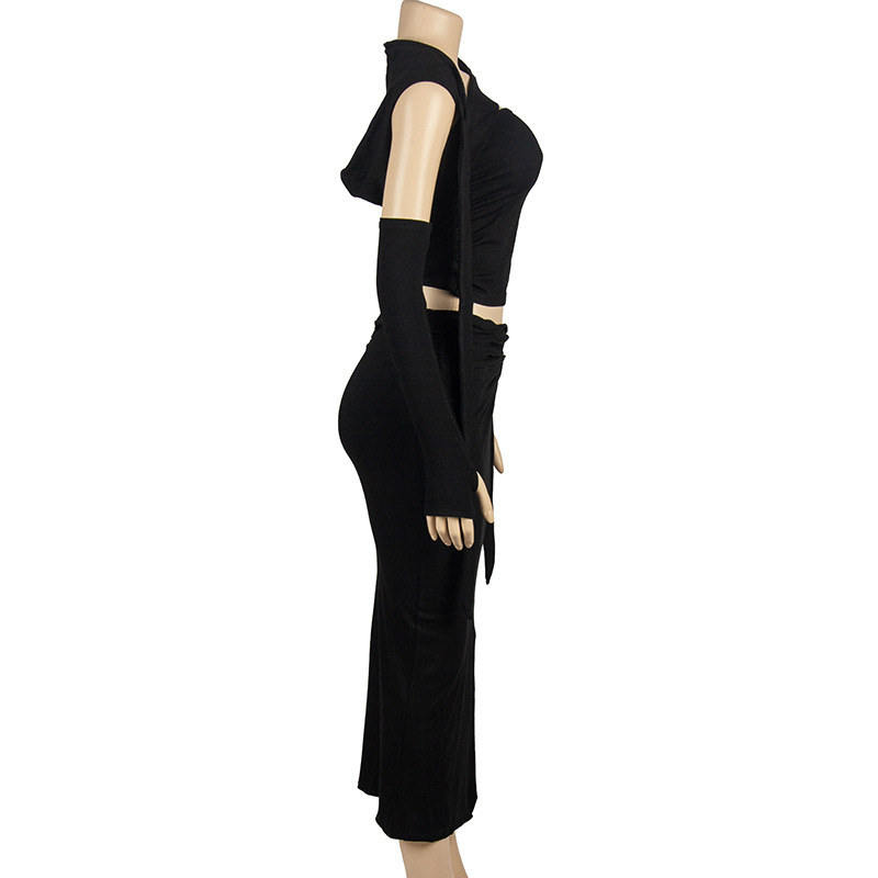 Sleeveless Strapless Crop Top + High Slit Long Maxi Skirt Two-Piece Set