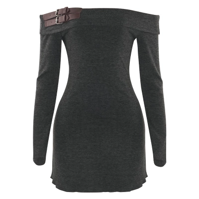 Off-the-Shoulder Long Sleeve High Waist Short Bodycon Dress 01