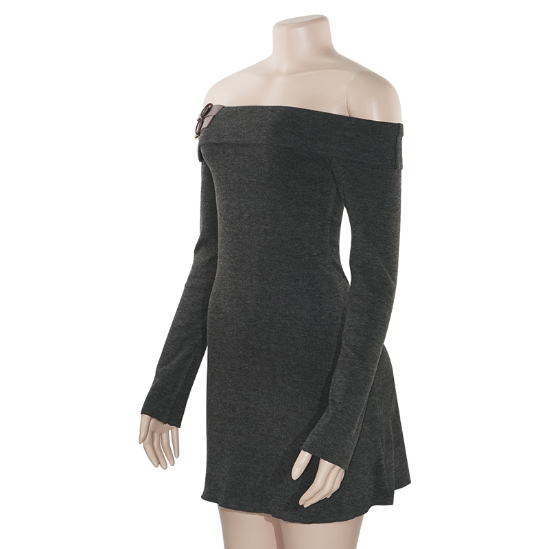 Off-the-Shoulder Long Sleeve High Waist Short Bodycon Dress