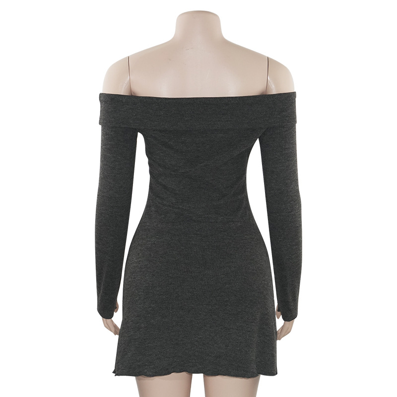 Off-the-Shoulder Long Sleeve High Waist Short Bodycon Dress