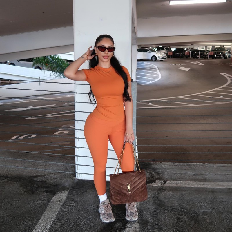 copy of Solid Color Crew Neck Short Sleeve T-Shirt and High Waist Fitted Long Pants 2-Piece Set 