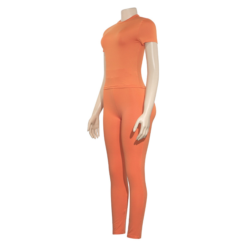 copy of Solid Color Crew Neck Short Sleeve T-Shirt and High Waist Fitted Long Pants 2-Piece Set 