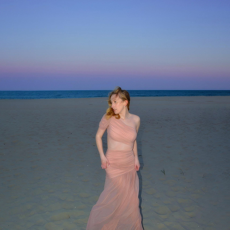 Asymmetrical One-Shoulder Ruched Waist Sheer Mesh Panel Solid Color Long Bodycon Dress