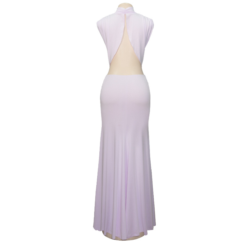 Round Neck Sleeveless Backless Waist-Baring Low Waist Color-Block Maxi Dress
