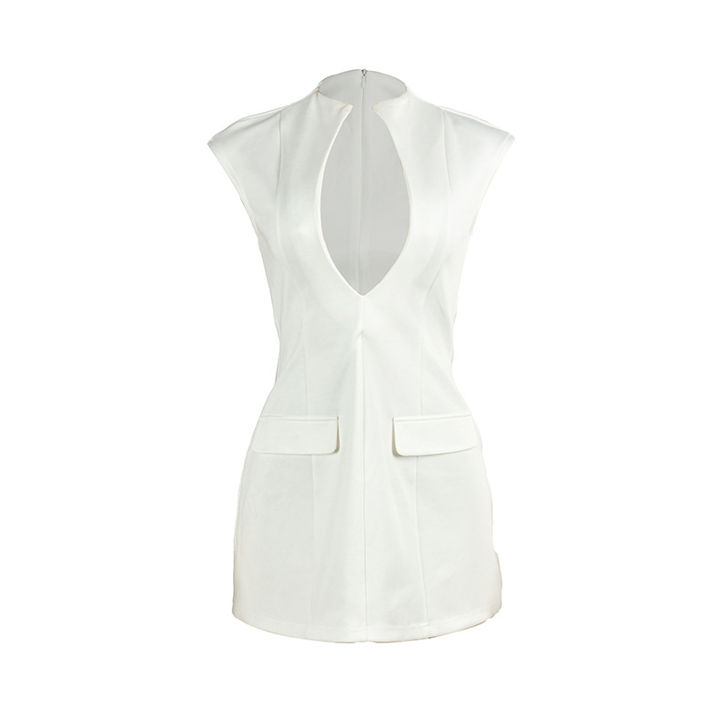 Solid Color Deep V Neck Sleeveless Mini Bodycon Dress