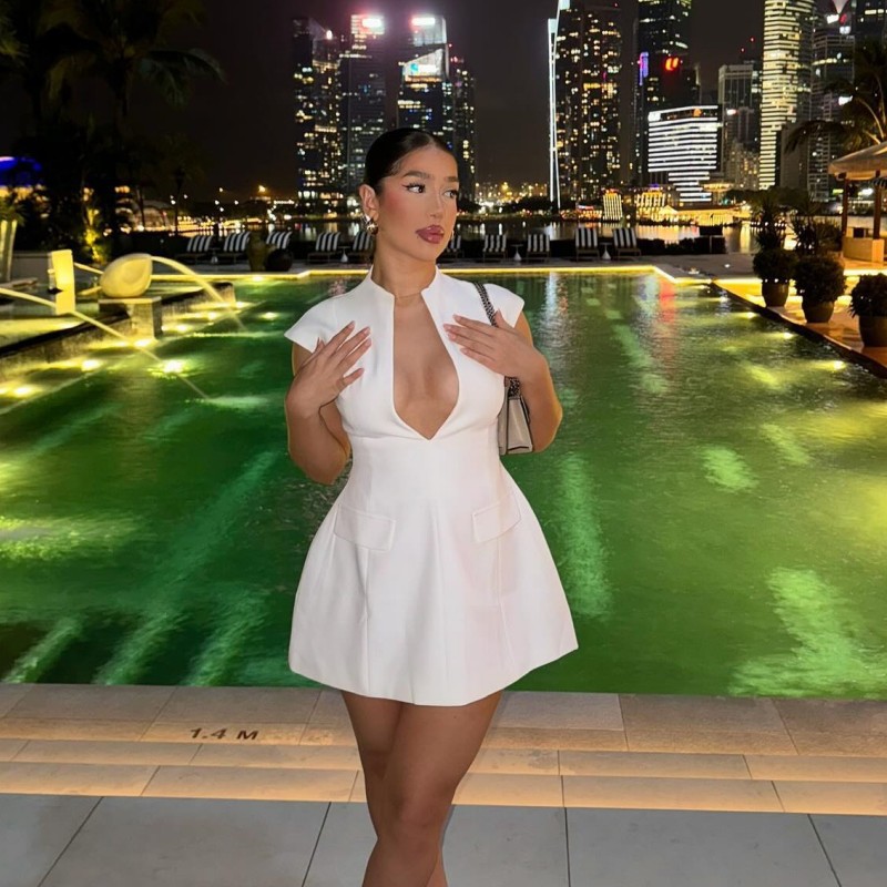 Solid Color Deep V Neck Sleeveless Mini Bodycon Dress