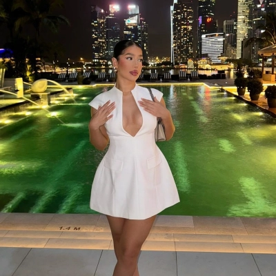 Solid Color Deep V Neck Sleeveless Mini Bodycon Dress 02