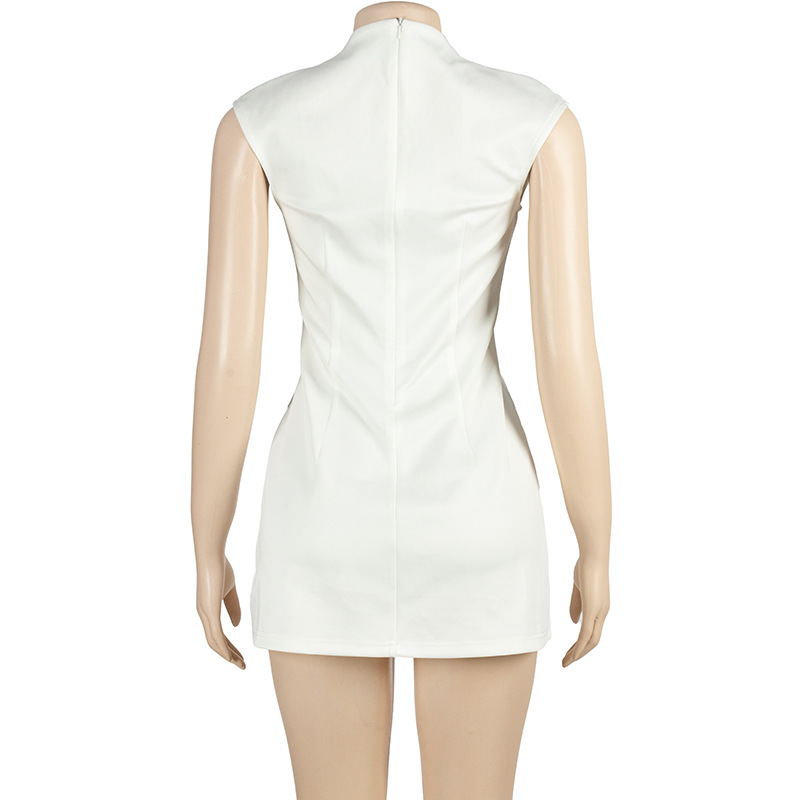 Solid Color Deep V Neck Sleeveless Mini Bodycon Dress