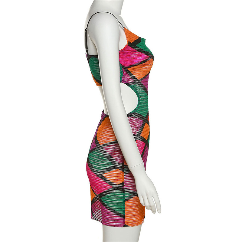 Sleeveless Colorblock Diamond Quilted Tube Dress with Cut-Out Back & Adjustable Straps