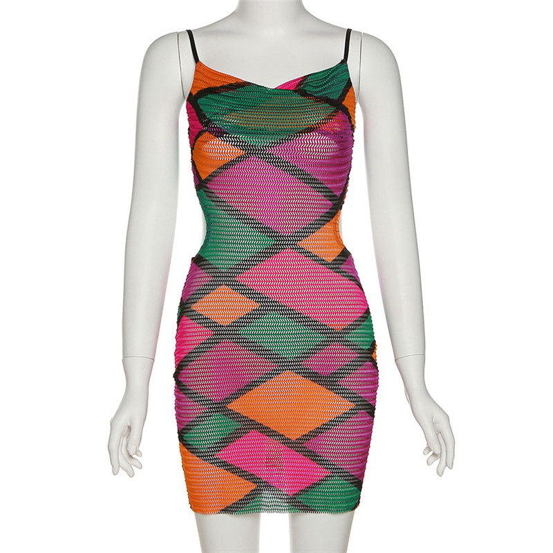 Sleeveless Colorblock Diamond Quilted Tube Dress with Cut-Out Back & Adjustable Straps