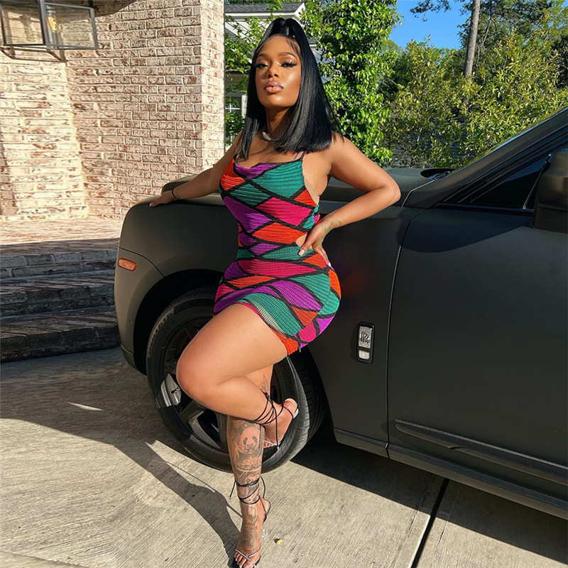 Sleeveless Colorblock Diamond Quilted Tube Dress with Cut-Out Back & Adjustable Straps