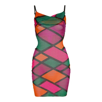 Sleeveless Colorblock Diamond Quilted Tube Dress with Cut-Out Back & Adjustable Straps 01