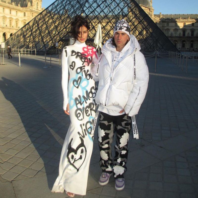 Fall New Round Neck Long Sleeve Graffiti Letter Print Bodycon Midi Dress