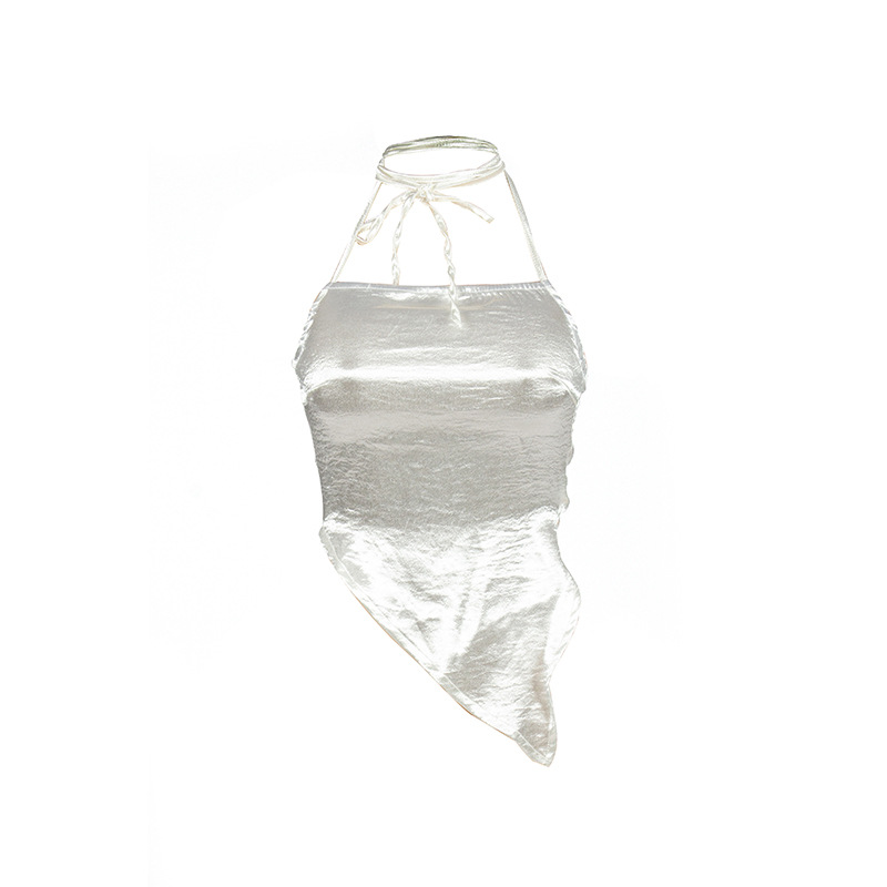 Summer New Solid Color Sleeveless Halter Neck Tie-Back Racerback Crop Top