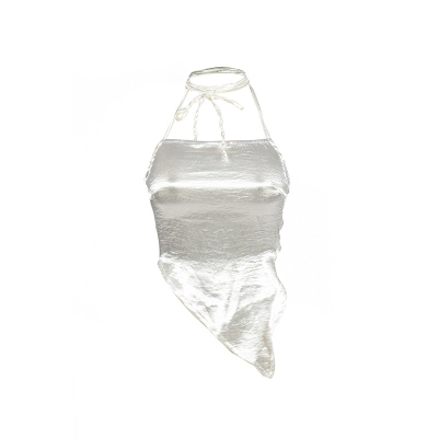 Summer New Solid Color Sleeveless Halter Neck Tie-Back Racerback Crop Top 01