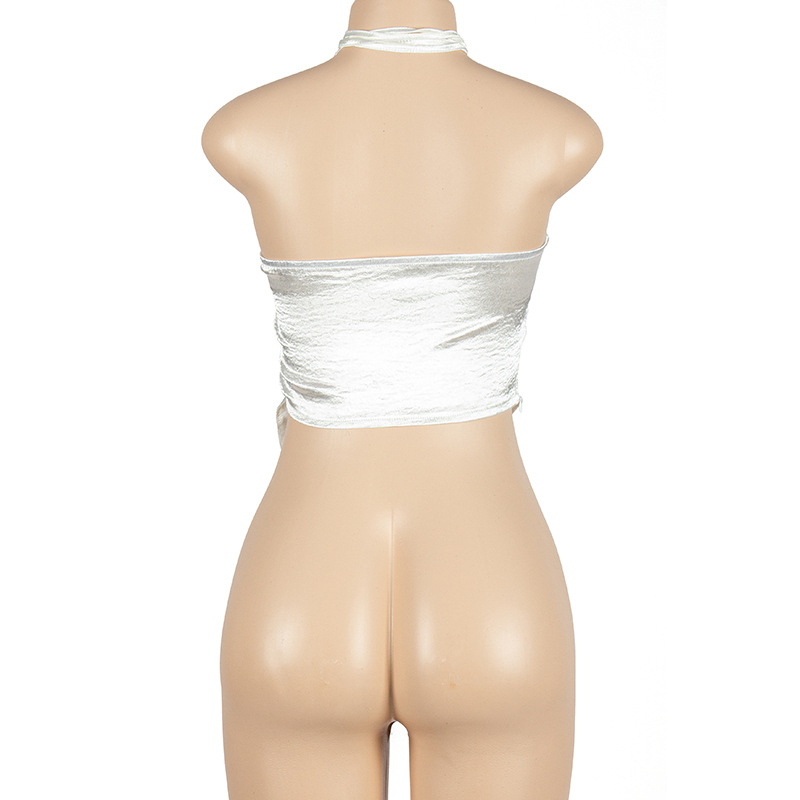 Summer New Solid Color Sleeveless Halter Neck Tie-Back Racerback Crop Top