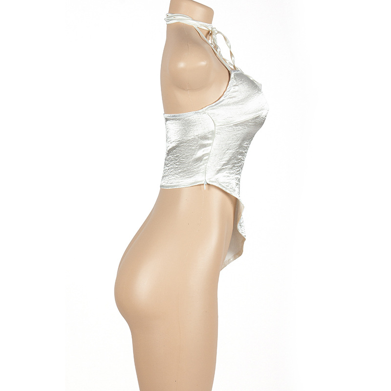 Summer New Solid Color Sleeveless Halter Neck Tie-Back Racerback Crop Top