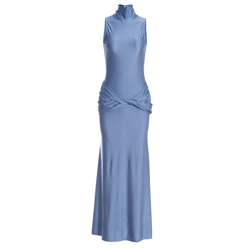 High Neck Sleeveless Ruched Twist Bodycon Mermaid Long Dress