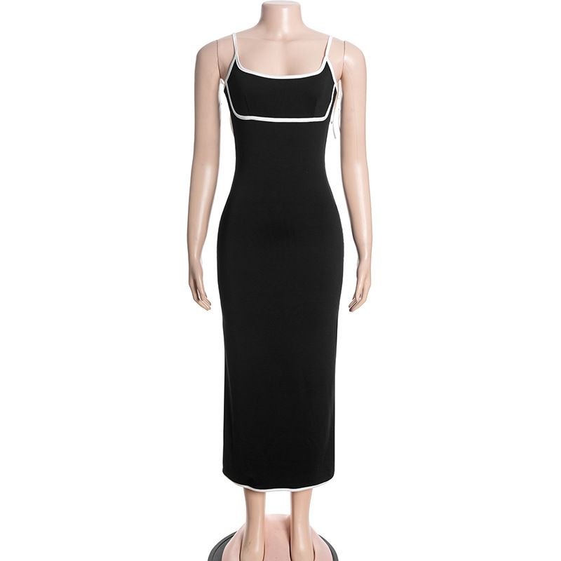 Sexy Sleeveless Spaghetti Strap Bodycon Color-Block Dress