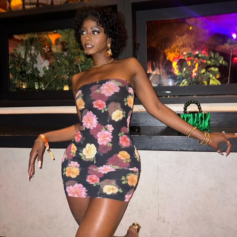 Summer New Arrival Sleeveless Strapless Floral Print Mini Dress