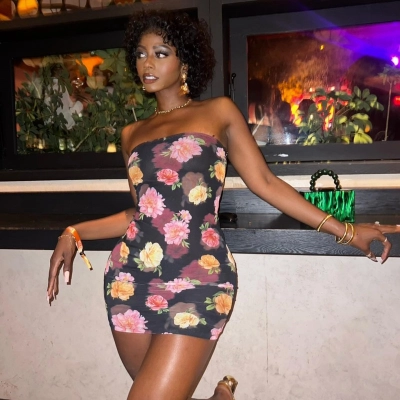 Summer New Arrival Sleeveless Strapless Floral Print Mini Dress 02