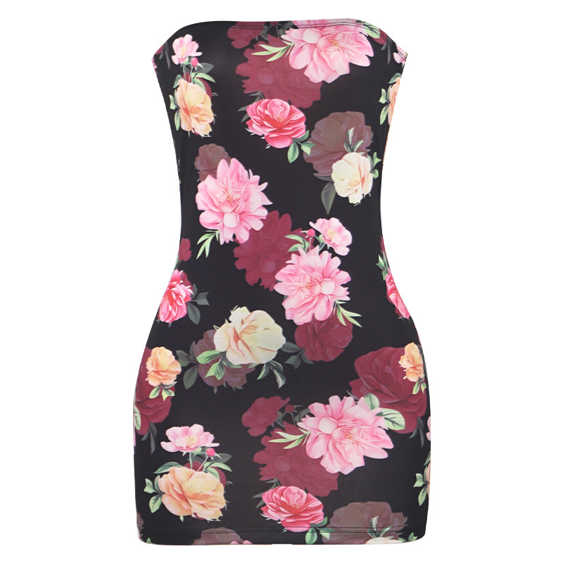 Summer New Arrival Sleeveless Strapless Floral Print Mini Dress