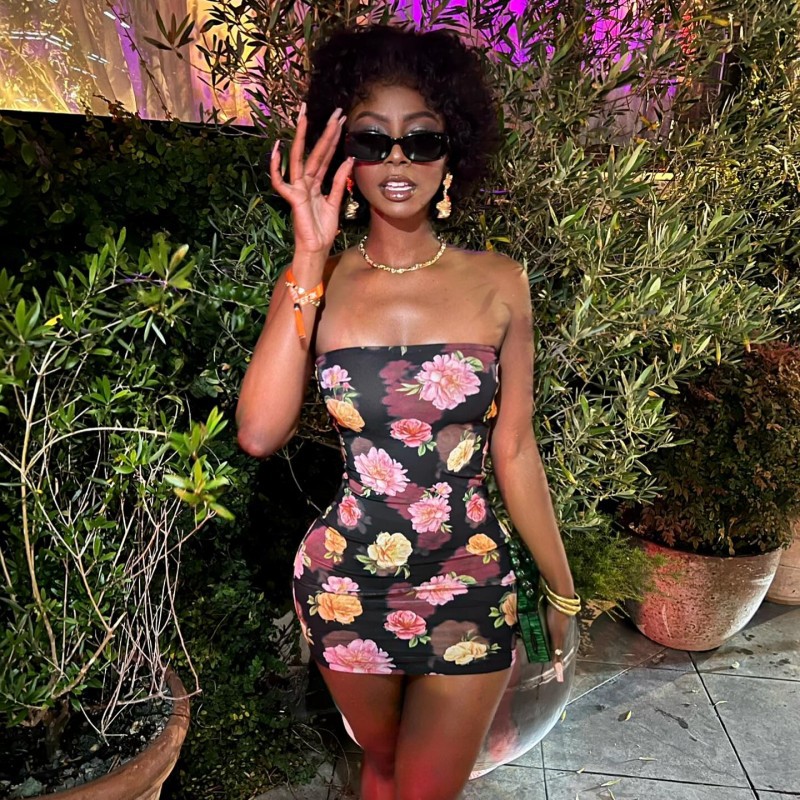 Summer New Arrival Sleeveless Strapless Floral Print Mini Dress