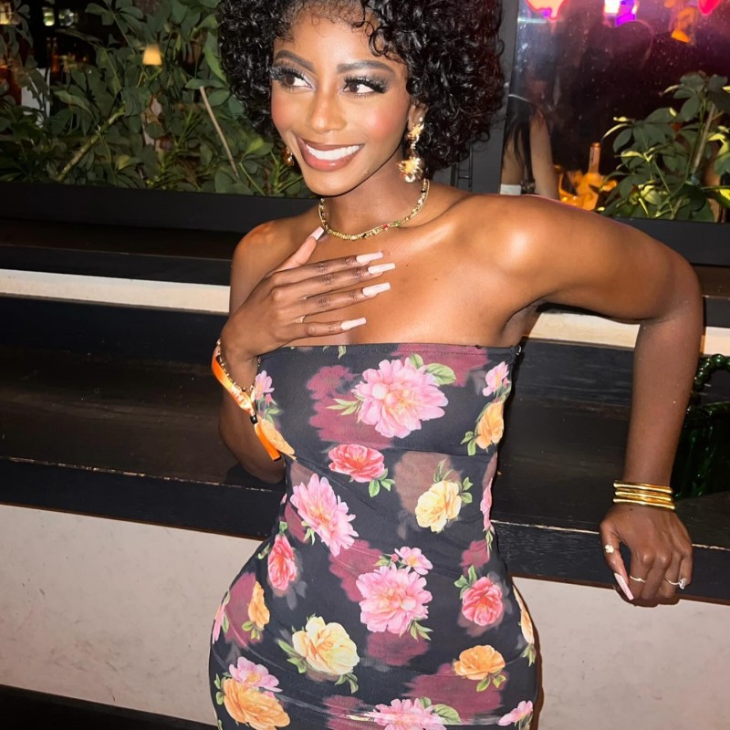 Summer New Arrival Sleeveless Strapless Floral Print Mini Dress